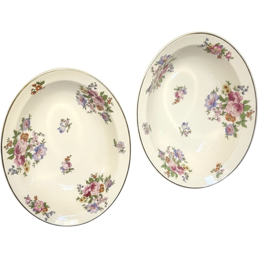 Syracuse China Oval Serving‎ Bowls Set of 2 Gold Rim Old Ivory Glenwood Floral